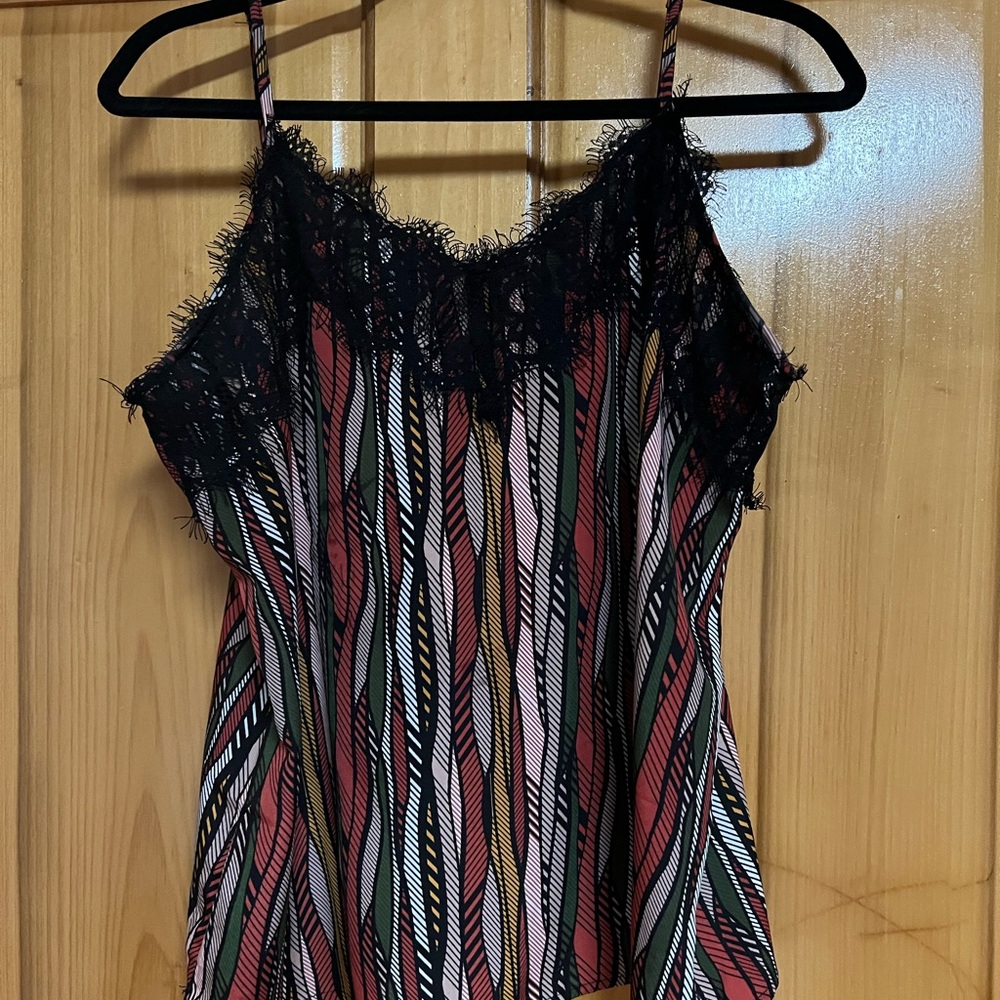 Elegant Multicolor Striped Lace Cami Top